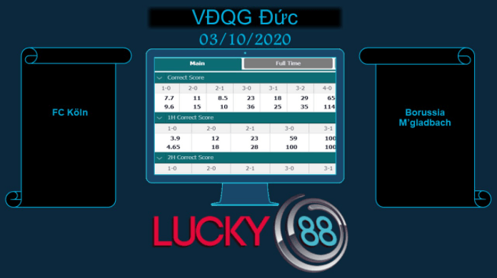 LUCKY88 FC Köln vs Borussia M’gladbach , Soi kèo bóng đá hôm nay 03/10/2020, VĐQG Đức
