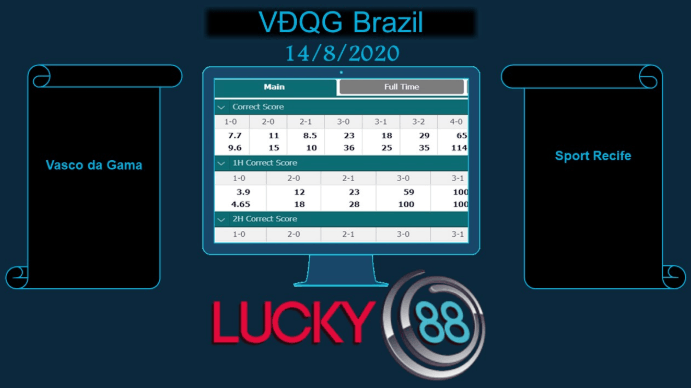 LUCKY88 Vasco da Gama vs Sport Recife  , Soi kèo bóng đá hôm nay 14/08/2020, VĐQG Brazil