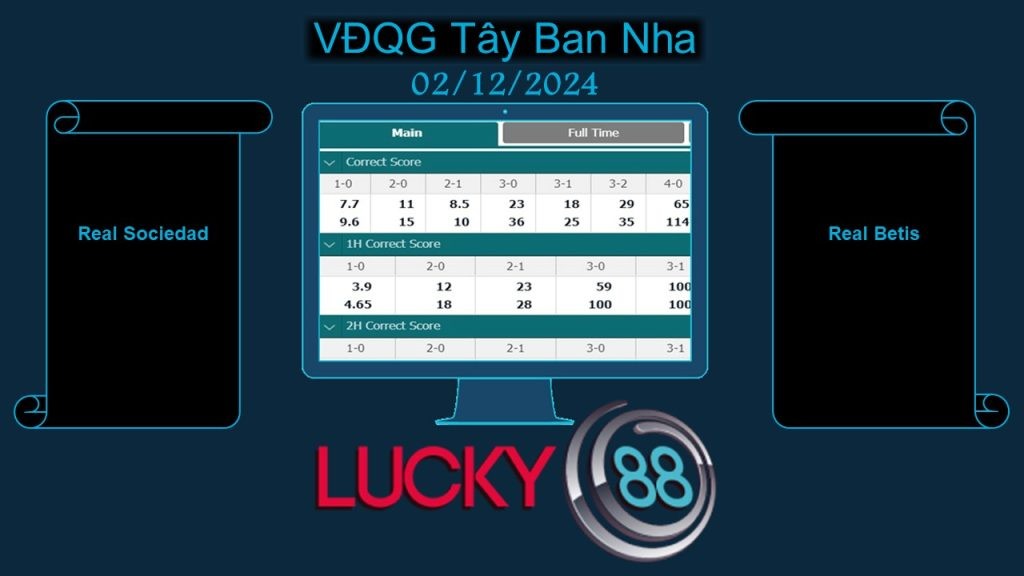 LUCKY88 Real Sociedad vs Real Betis, Soi kèo bóng đá hôm nay 02/12/2024, VĐQG Tây Ban Nha