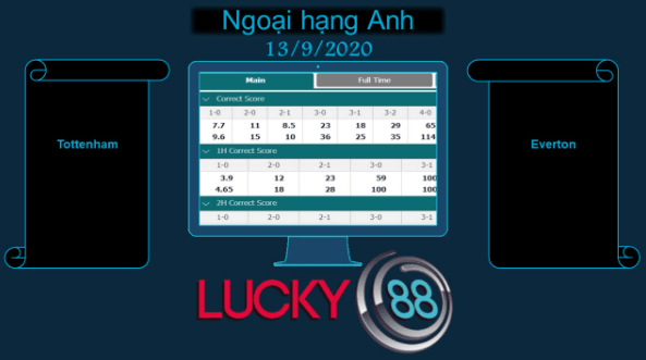 LUCKY88 Tottenham vs Everton , Soi kèo bóng đá hôm nay 13/09/2020,   Ngoại hạng Anh