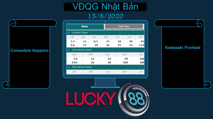 LUCKY88 Hokkaido Consadole Sapporo vs Kawasaki Frontale  , Soi kèo bóng đá hôm nay 15/08/2020, VĐQG Nhật Bản