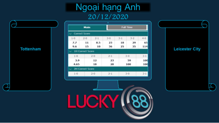 LUCKY88 Tottenham vs Leicester City, Soi kèo bóng đá hôm nay 20/12/2020, Ngoại hạng Anh