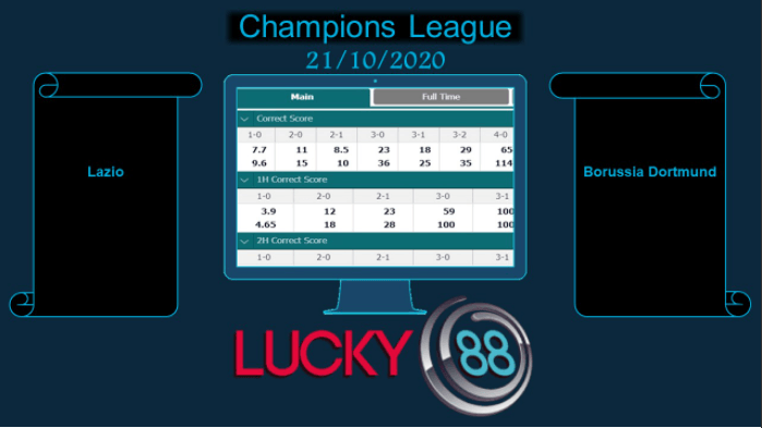 LUCKY88 Lazio vs Borussia Dortmund  , Soi kèo bóng đá hôm nay 21/10/2020, Champions League