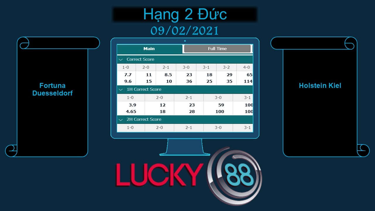 LUCKY88 Fortuna Duesseldorf vs Holstein Kiel  , Soi kèo bóng đá hôm nay 09/02/2021, Hạng 2 Đức