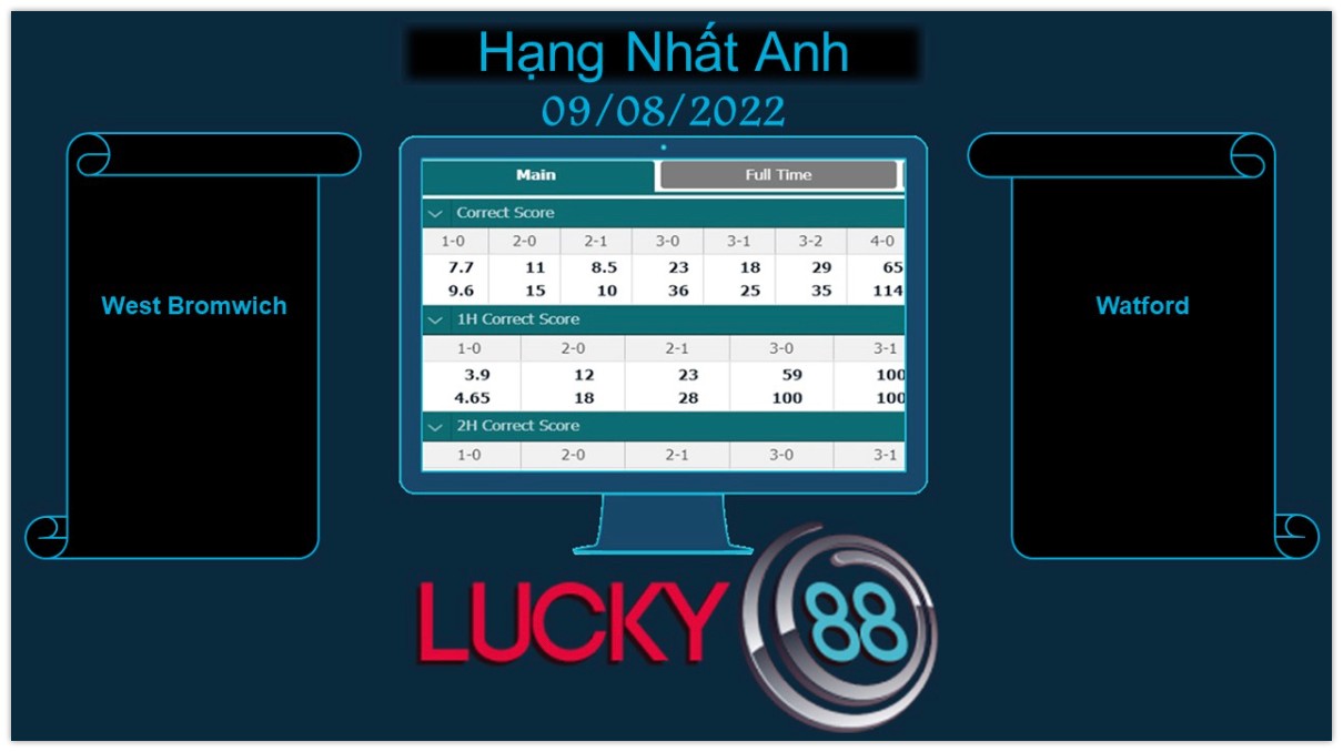 LUCKY88 West Bromwich vs Watford , Soi kèo bóng đá hôm nay 09/08/2022,  Hạng Nhất Anh