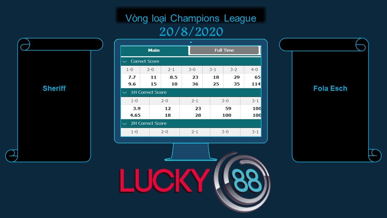 LUCKY88 Sheriff vs Fola Esch, Soi kèo bóng đá hôm nay 20/08/2020, Vòng loại Champions League