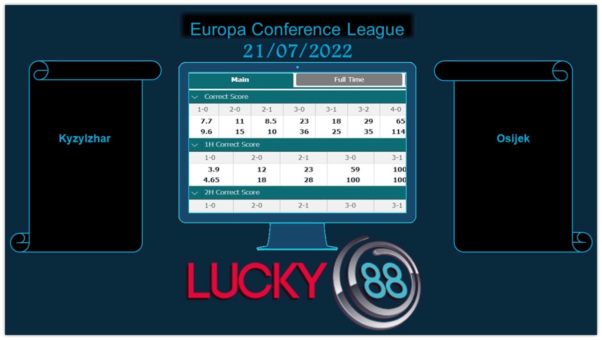 LUCKY88 Kyzylzhar vs Osijek , Soi kèo bóng đá hôm nay 21/07/2022, Europa Conference League