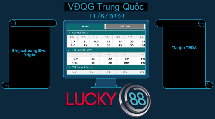 LUCKY88 Shijiazhuang Ever Bright vs Tianjin TEDA , Soi kèo bóng đá hôm nay 11/08/2020,   VĐQG Trung Quốc
