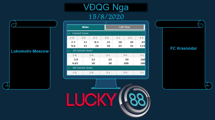 LUCKY88 Lokomotiv Moscow vs FC Krasnodar , Soi kèo bóng đá hôm nay 15/08/2020, VĐQG Nga