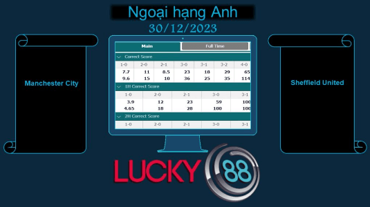 LUCKY88 Manchester City vs Sheffield United, Soi kèo bóng đá hôm nay 30/12/2023, Ngoại hạng Anh