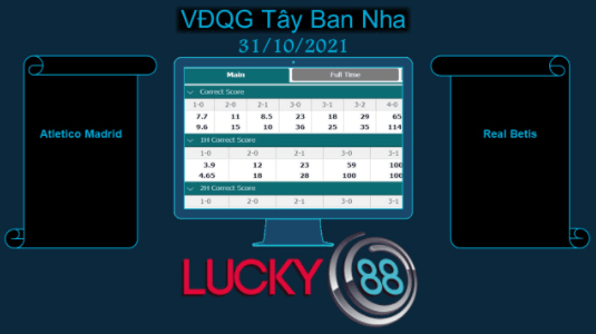 LUCKY88 Atletico Madrid vs Real Betis , Soi kèo bóng đá hôm nay 31/10/2021,  VĐQG Tây Ban Nha