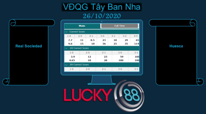 LUCKY88 Real Sociedad vs Huesca , Soi kèo bóng đá hôm nay 26/10/2020, VĐQG Tây Ban Nha