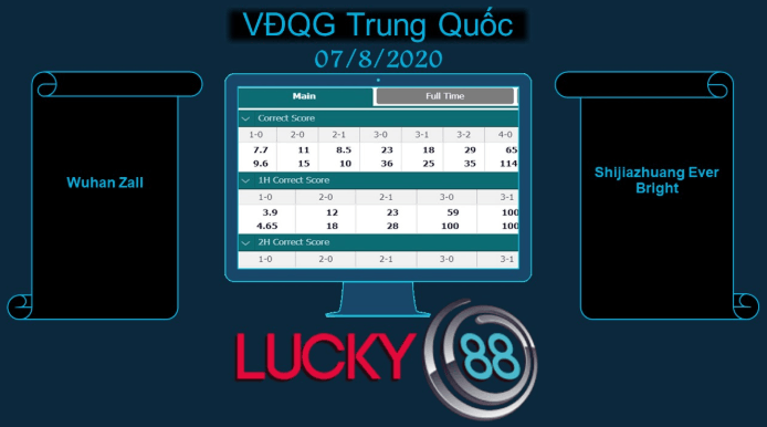 LUCKY88 Wuhan Zall vs Shijiazhuang Ever Bright  , Soi kèo bóng đá hôm nay 07/08/2020,   VĐQG Trung Quốc