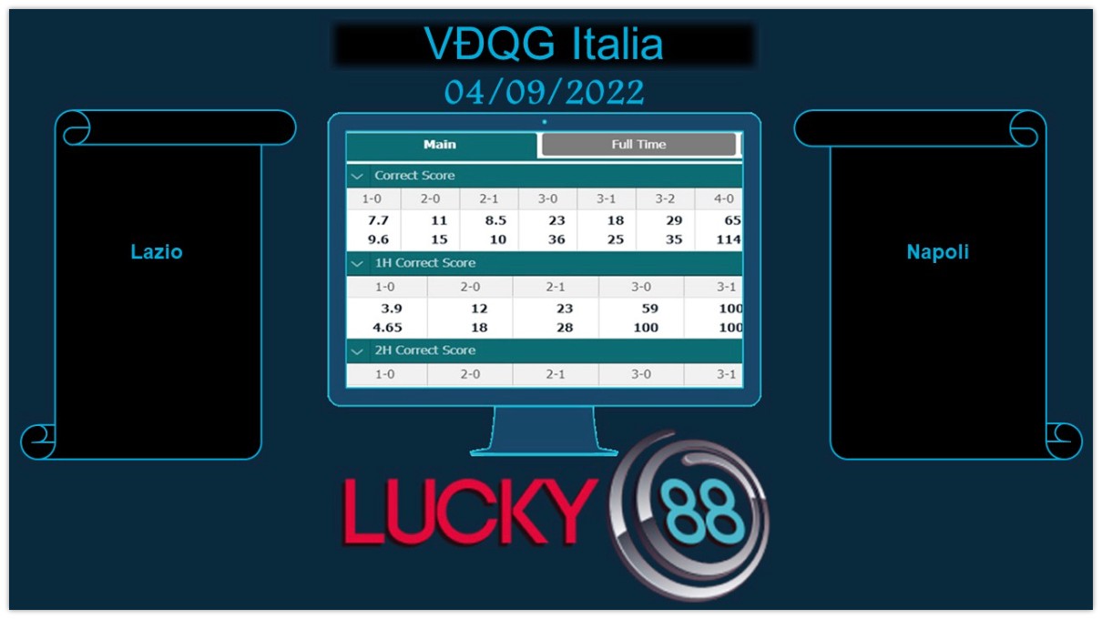 LUCKY88 Lazio vs Napoli  , Soi kèo bóng đá hôm nay 04/09/2022, VĐQG Italia
