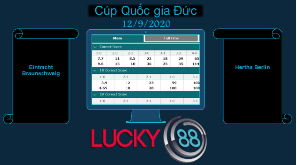LUCKY88 Eintracht Braunschweig vs Hertha Berlin , Soi kèo bóng đá hôm nay 12/09/2020,   Cúp Quốc gia Đức