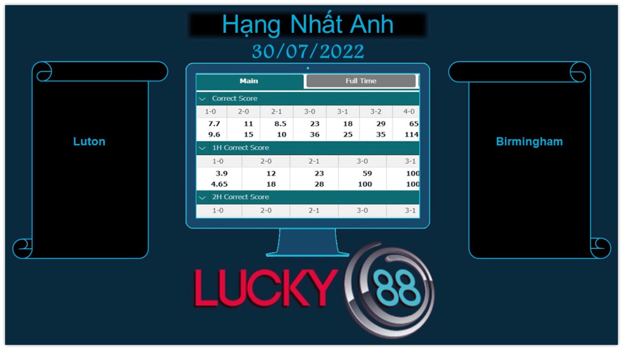 LUCKY88 Luton vs Birmingham , Soi kèo bóng đá hôm nay 30/07/2022, Hạng Nhất Anh