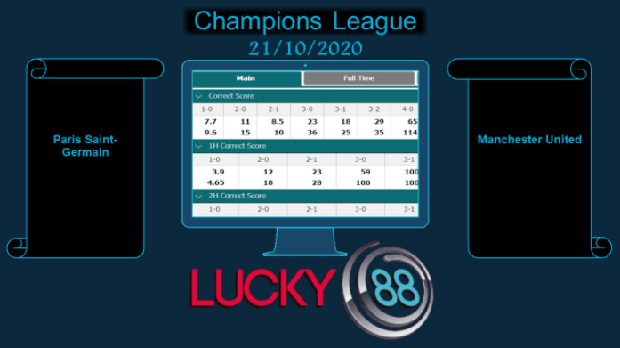 LUCKY88 Paris Saint-Germain vs Manchester United  , Soi kèo bóng đá hôm nay 21/10/2020, Champions League