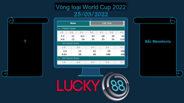 LUCKY88 Ý vs Bắc Macedonia , Soi kèo bóng đá hôm nay 25/03/2022, Vòng loại World Cup 2022