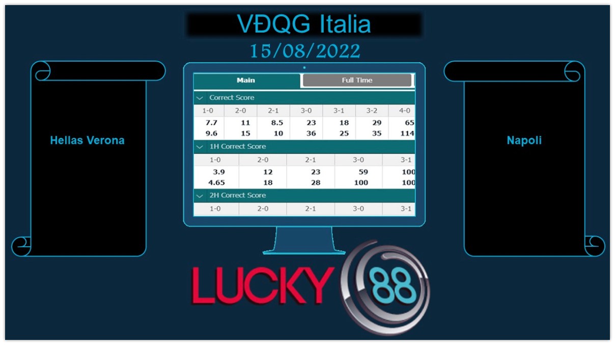 LUCKY88 Hellas Verona vs Napoli , Soi kèo bóng đá hôm nay 15/08/2022,  VĐQG Italia