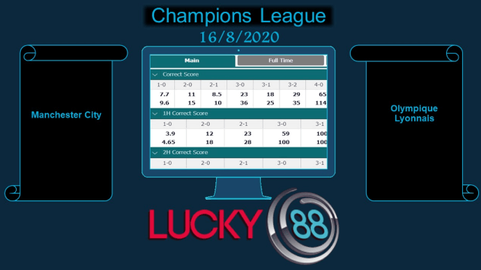 LUCKY88 Manchester City vs Olympique Lyonnais , Soi kèo bóng đá hôm nay 16/08/2020,   Champions League