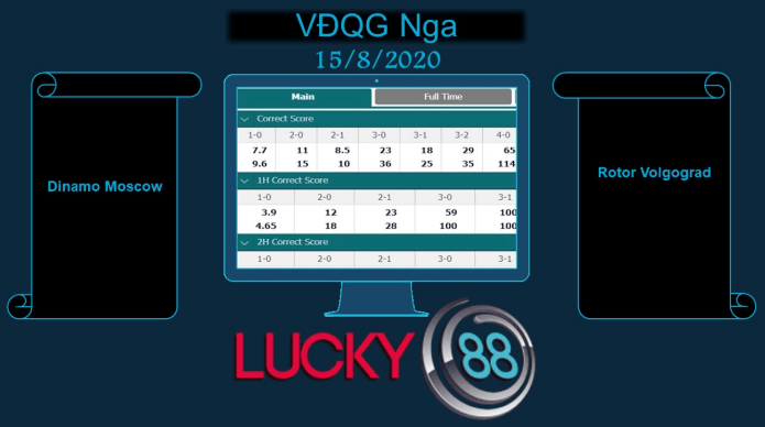 LUCKY88 Dinamo Moscow vs Rotor Volgograd , Soi kèo bóng đá hôm nay 15/08/2020, VĐQG Nga