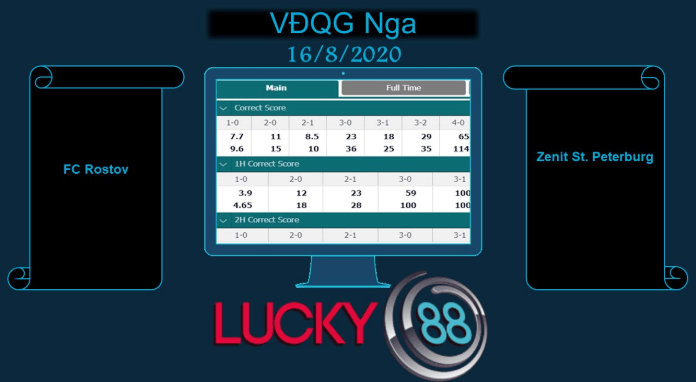 LUCKY88 FC Rostov vs Zenit St. Petersburg, Soi kèo bóng đá hôm nay 16/08/2020,   VĐQG Nga