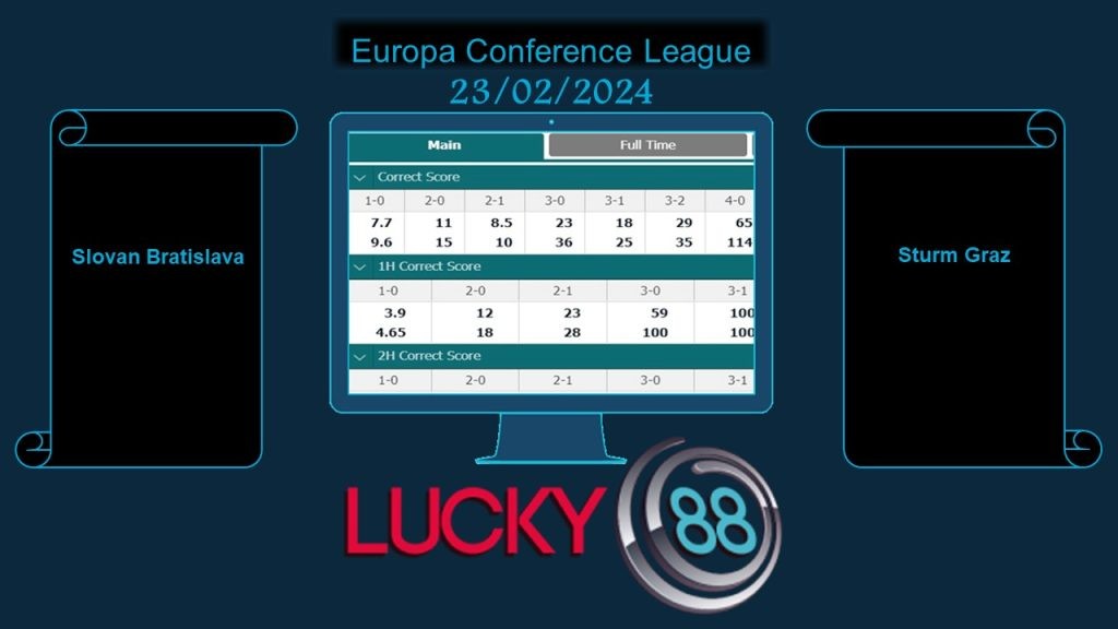 LUCKY88 Slovan Bratislava vs Sturm Graz, Soi kèo bóng đá hôm nay 23/02/2024,  Europa Conference League