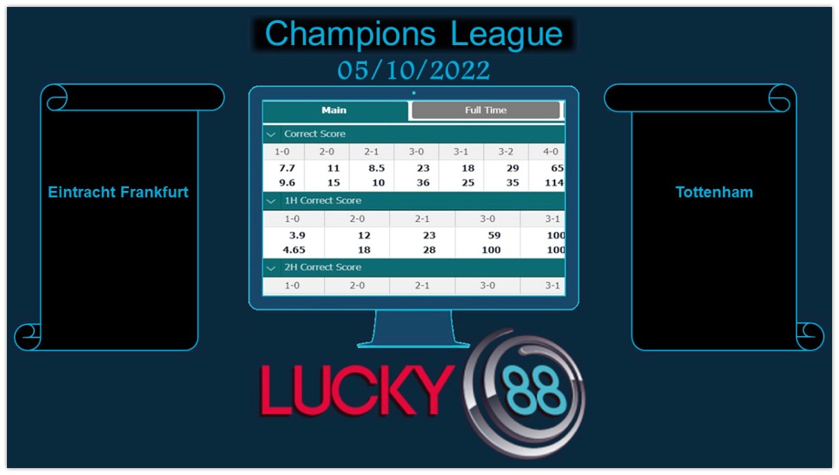 LUCKY88 Eintracht Frankfurt vs Tottenham, Soi kèo bóng đá hôm nay 05/10/2022, Champions League